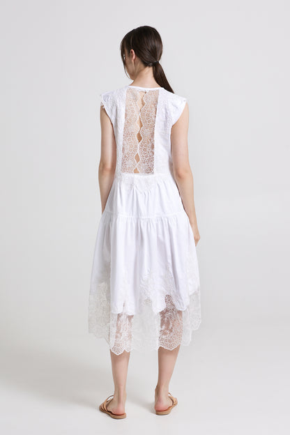 Cotton Dress With Open Lace Back And Bottom