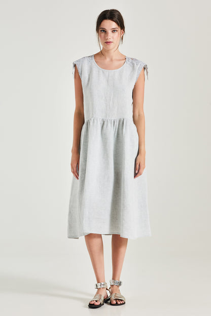 Linen Dress With Open Back Lace Details