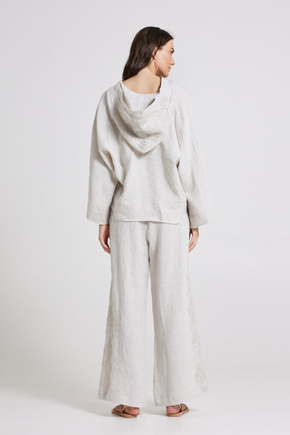 Linen Trousers With Side Lace Details And Elastic Waistband