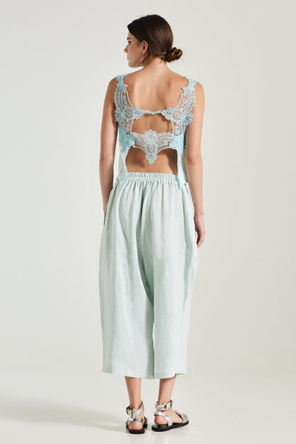 Linen Blouse With Double Back Opening With Lace