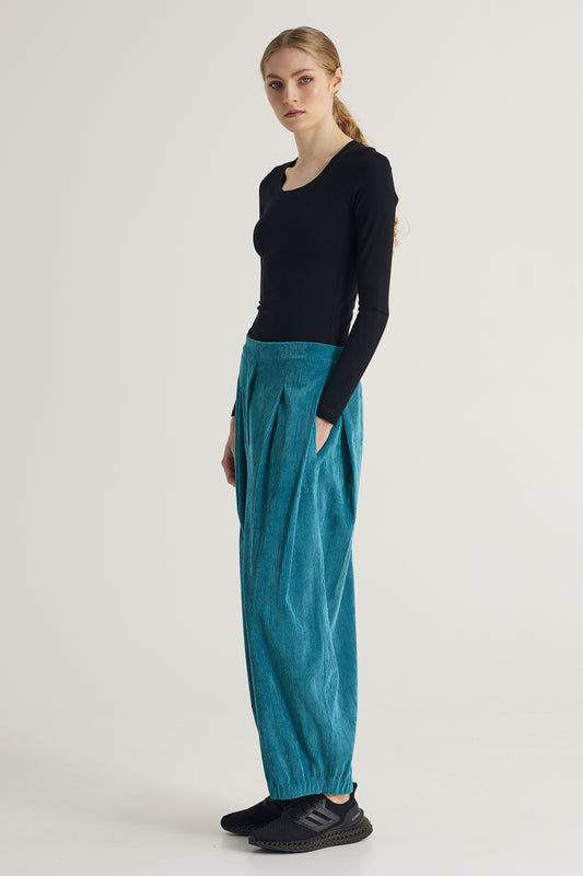Corduroy Trousers With Elastic Waistband And Hem