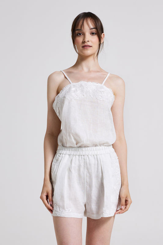 Linen Shorts With Lace Side Details