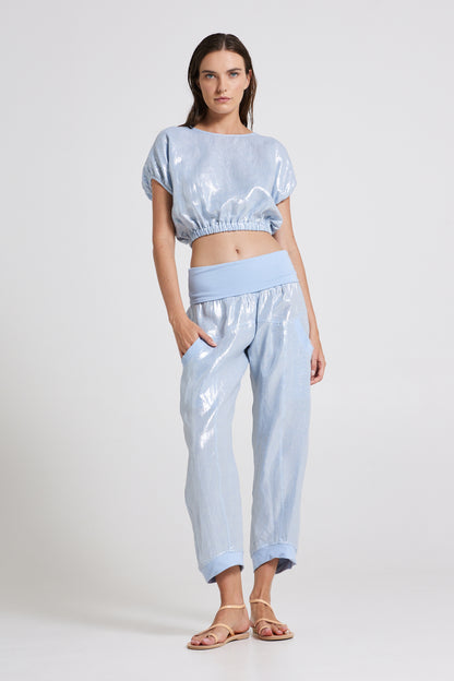 Linen Trousers With Elastic Waistband And Pockets