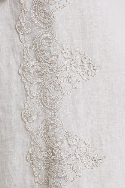 Linen Trousers With Side Lace Details And Elastic Waistband