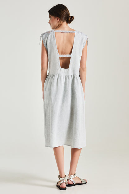Linen Dress With Open Back Lace Details