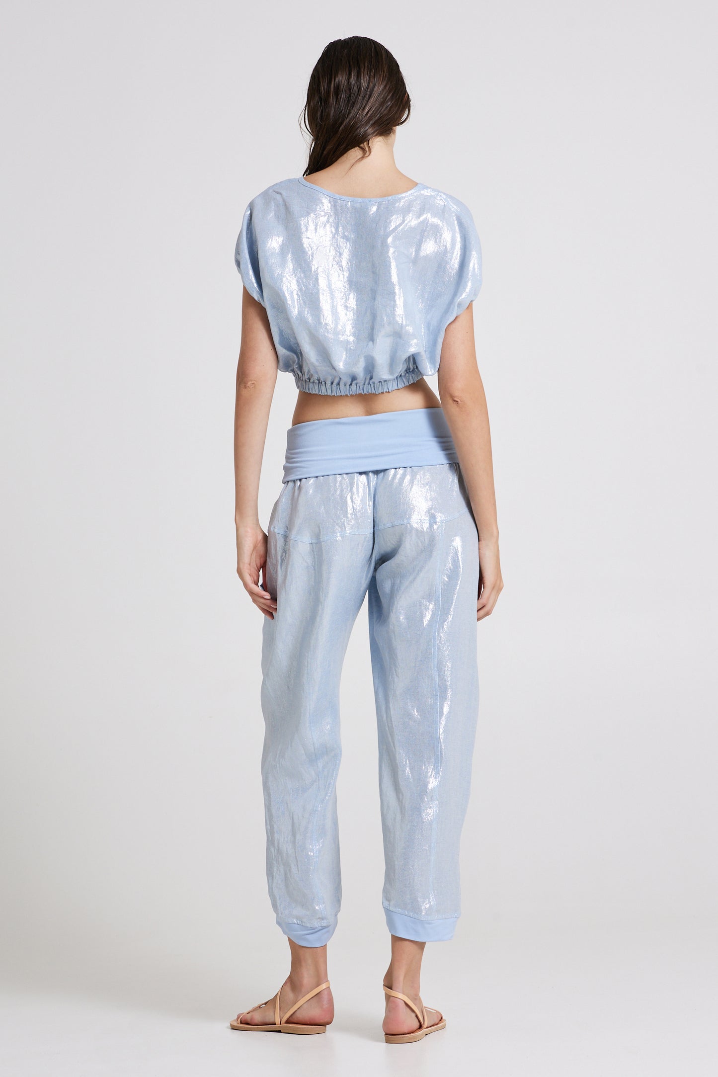 Linen Trousers With Elastic Waistband And Pockets