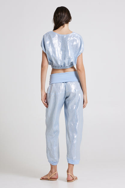 Linen Trousers With Elastic Waistband And Pockets