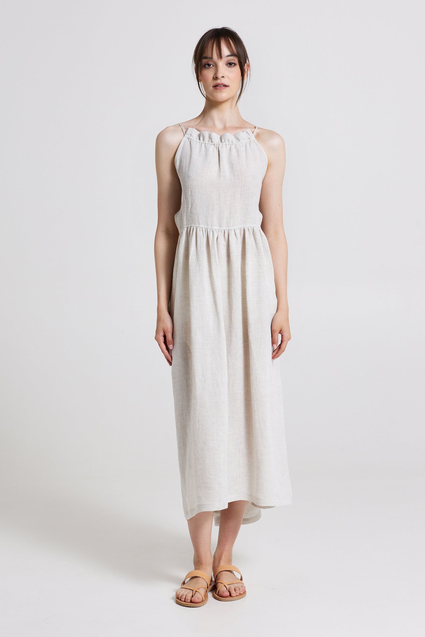 Linen Dress With Open Back Ribbons