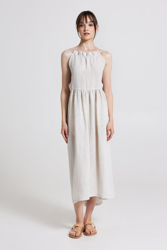 Linen Dress With Open Back Ribbons