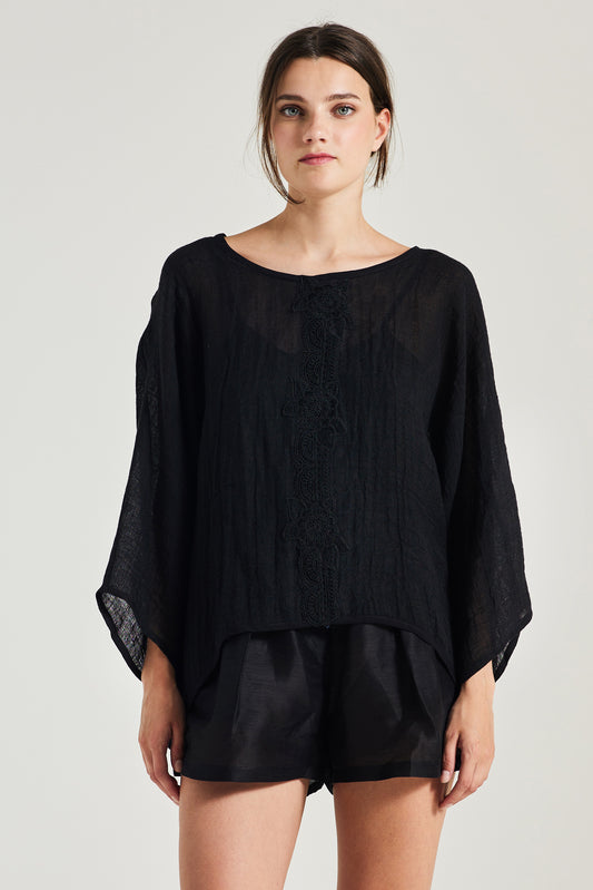 Linen Blouse With Middle Lace Details