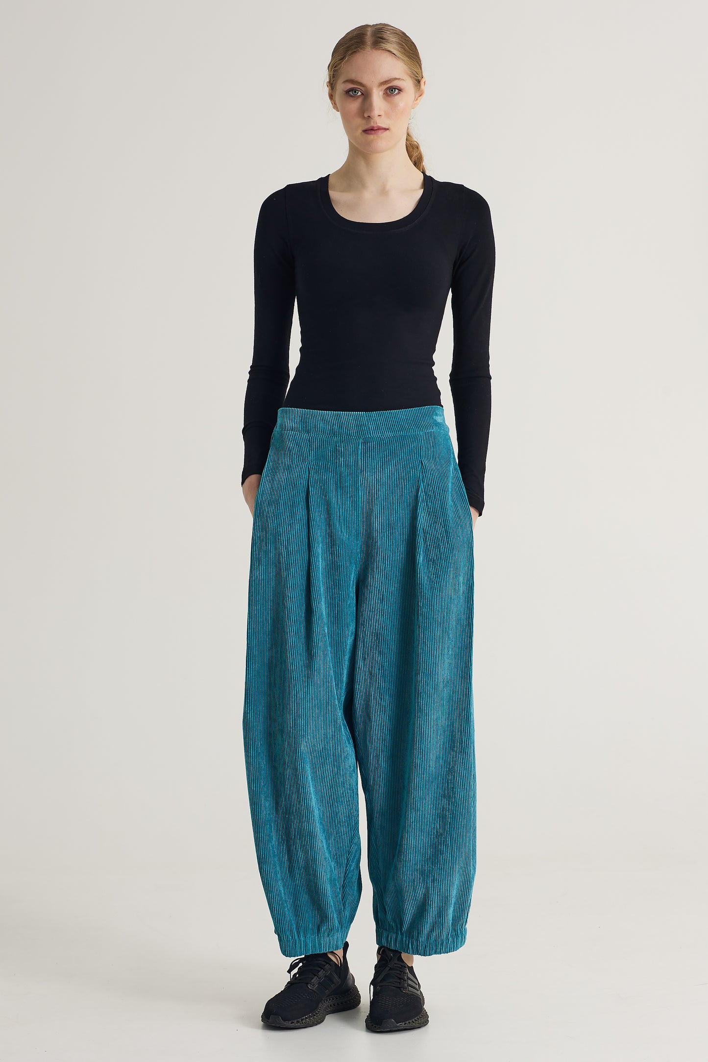 Corduroy Trousers With Elastic Waistband And Hem