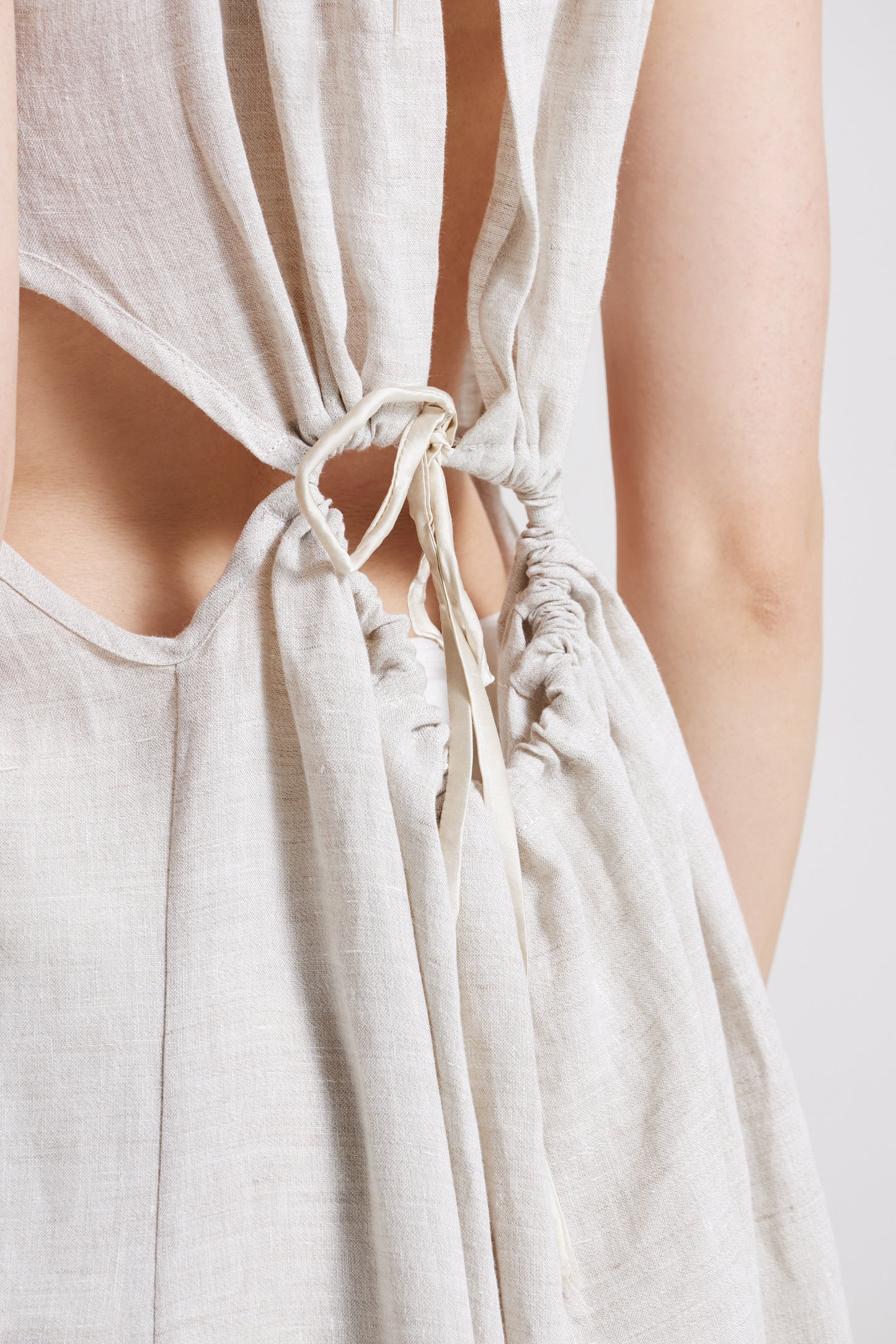 Linen Dress With Open Back Ribbons