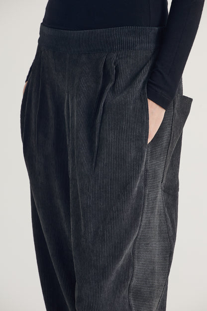 Corduroy Pants With Elastic Waistband And Back Pockets