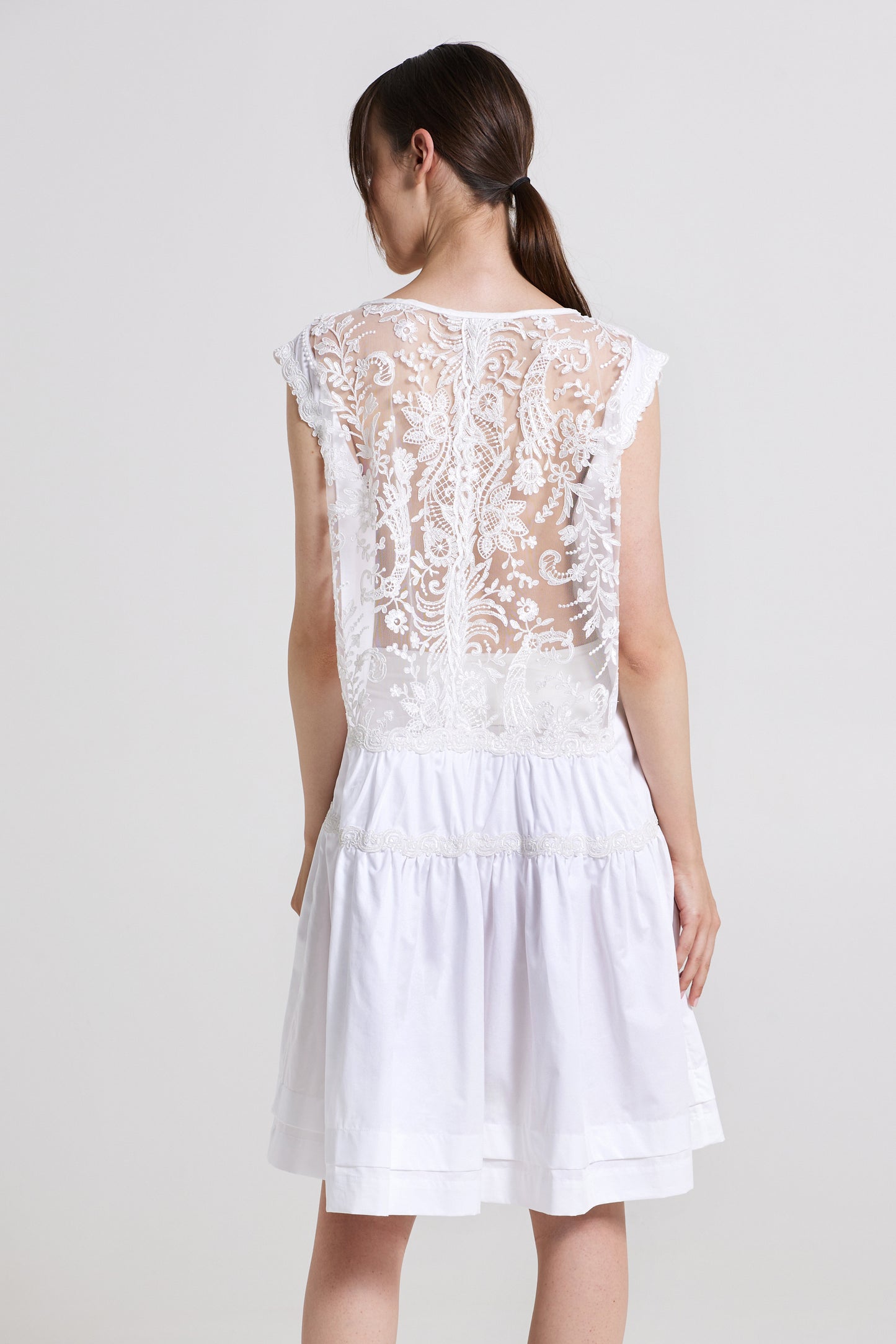 Drop Waist Cotton Dress With Lace Details