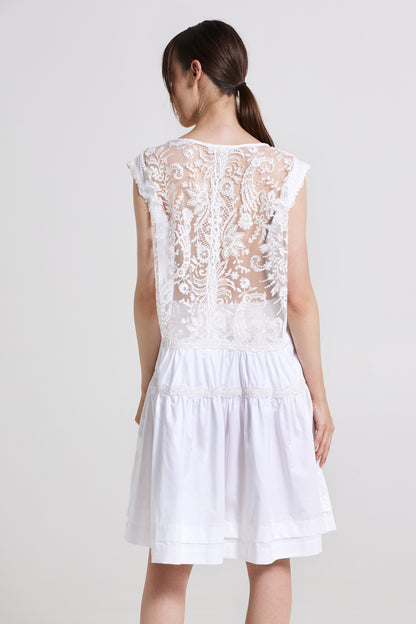 Drop Waist Cotton Dress With Lace Details
