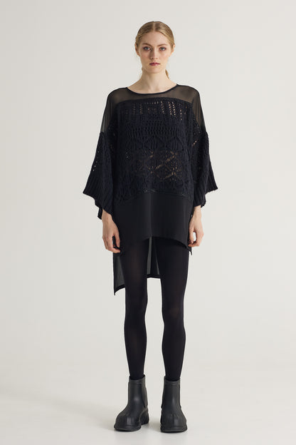 Long Wool Blouse With Silk Top