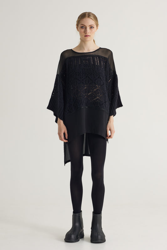 Long Wool Blouse With Silk Top