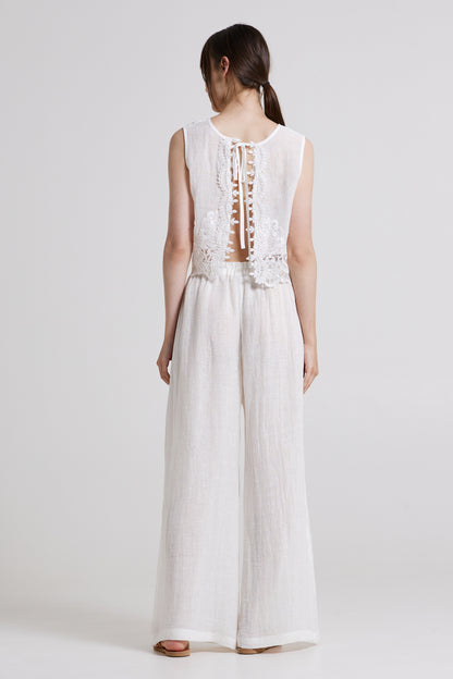 Linen Wide Trousers With Elastic Waistband