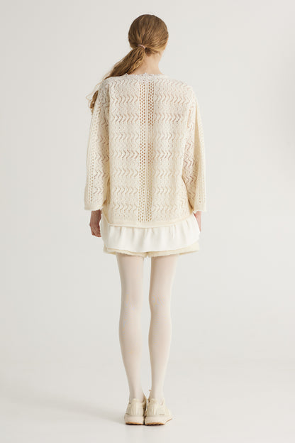 Knitwear Blouse With Lace Neck And Front Details