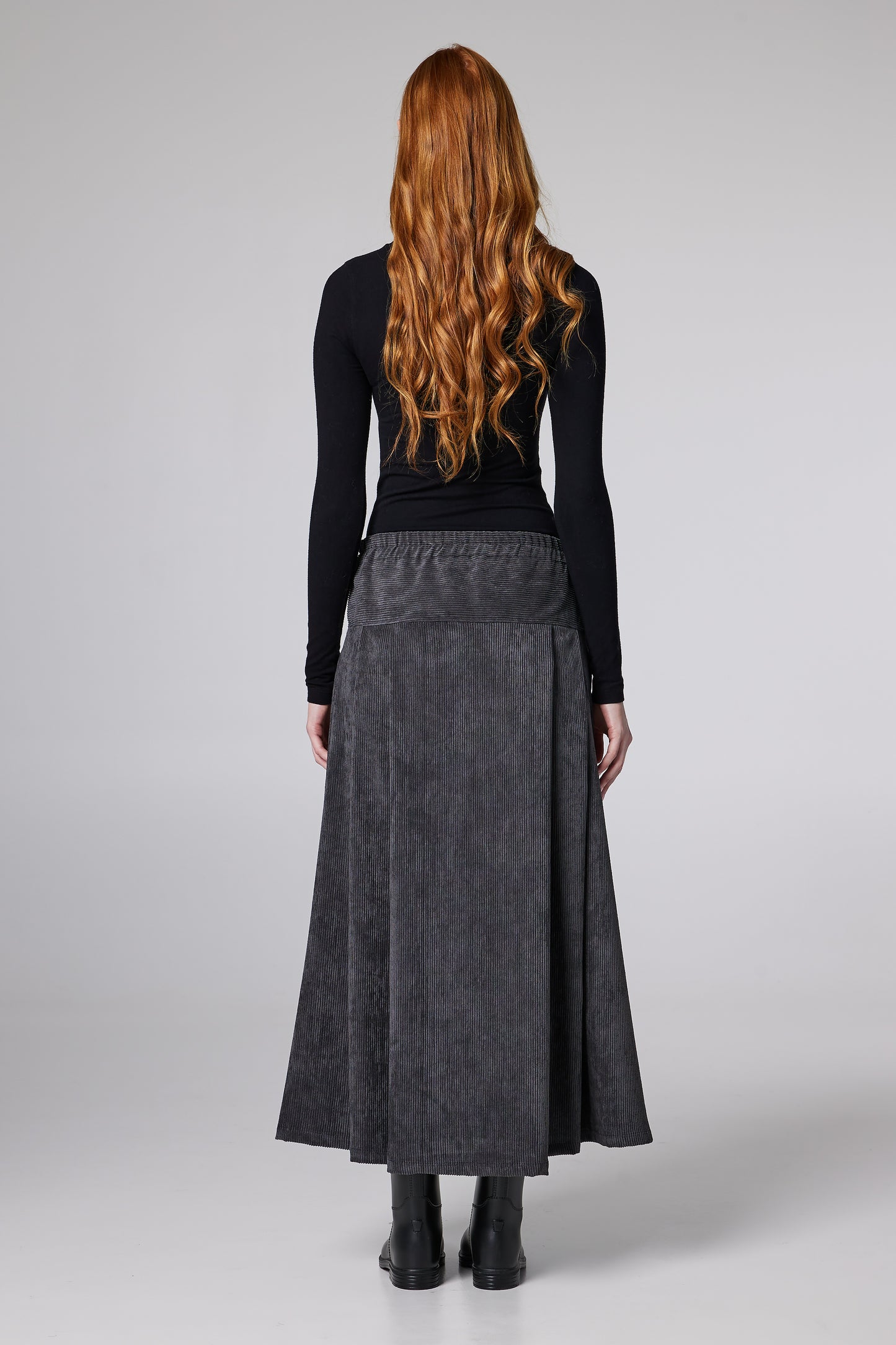 Corduroy Maxi Pleated Skirt With Adjustable Waistband