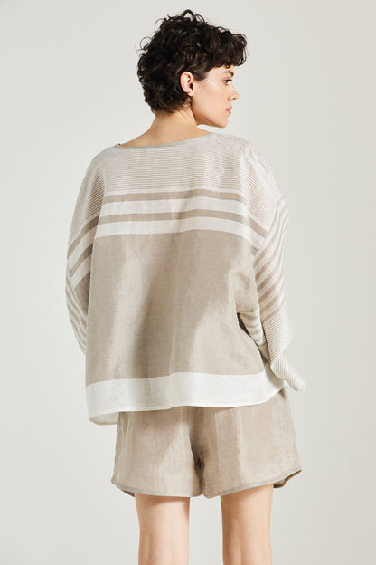 Linen And Silk Blouse With Bell Sleeves