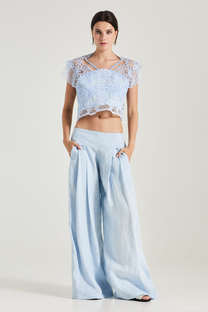 Linen Trousers With Back Elastic And Pockets