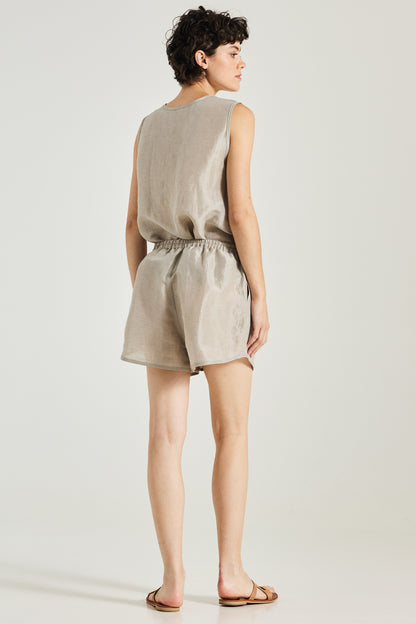 Linen And Silk Shorts With Elastic Waistband