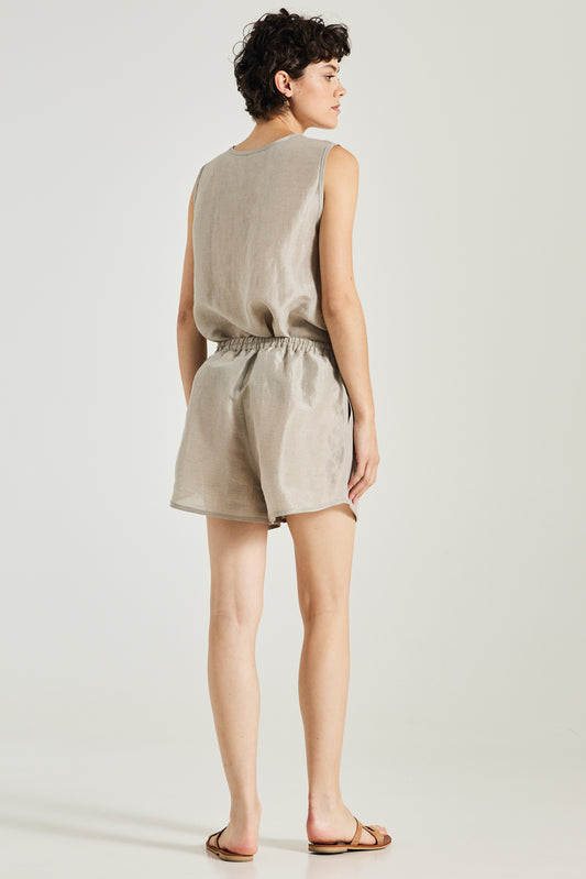 Linen And Silk Shorts With Elastic Waistband