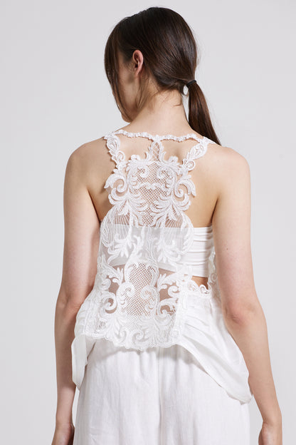 Linen And Silk Top With Lace Details