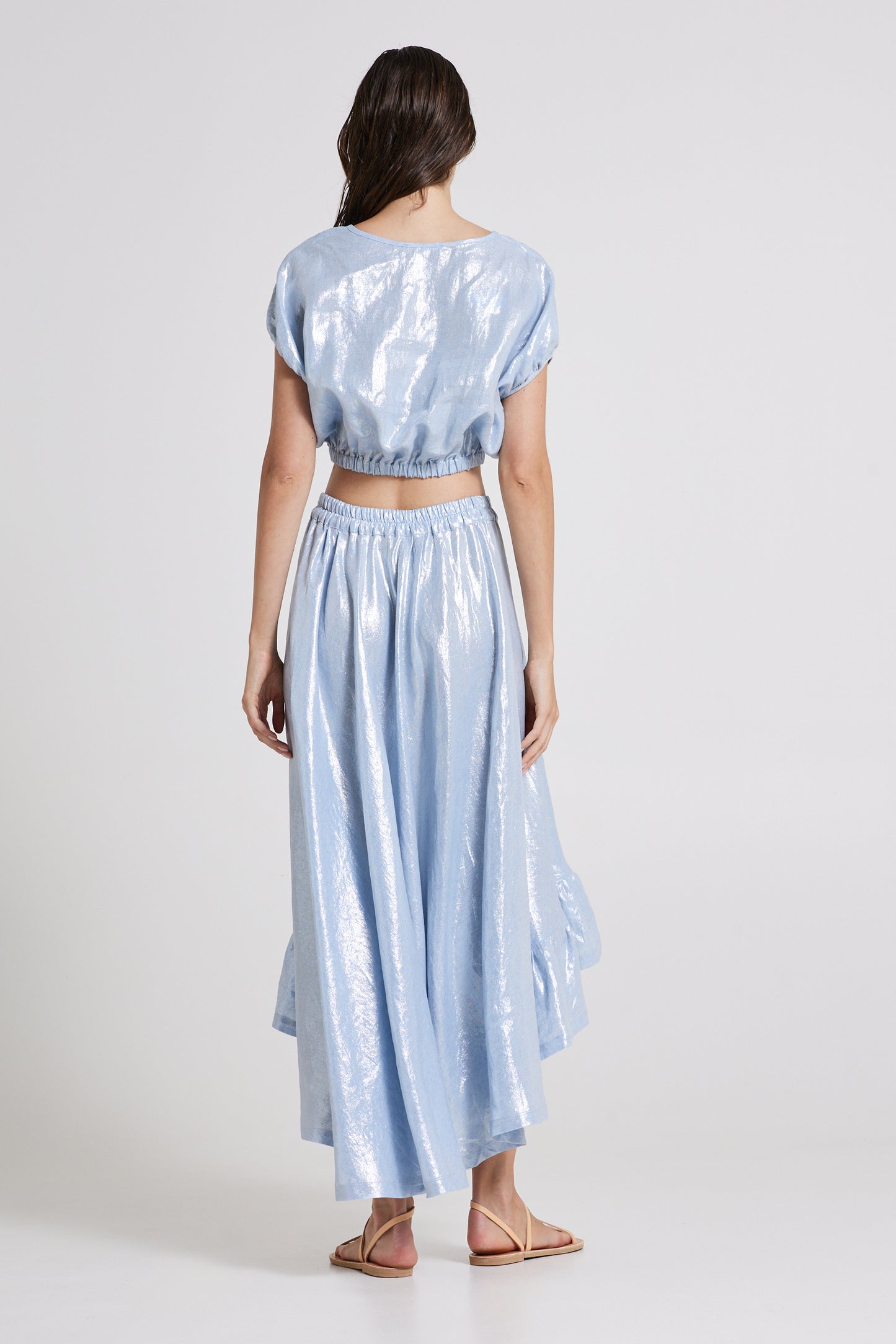 High-Low Linen Skirt With Bottom Ruffles