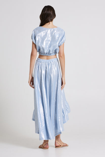 High-Low Linen Skirt With Bottom Ruffles