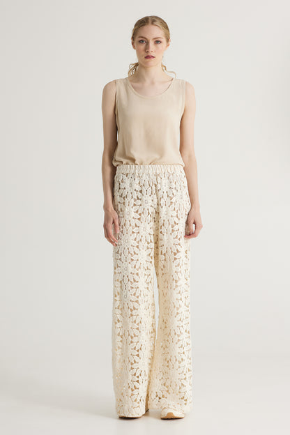 Flower Lace Trousers With Elastic Waistband