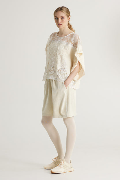 Knitwear Blouse With Lace And Silk Top