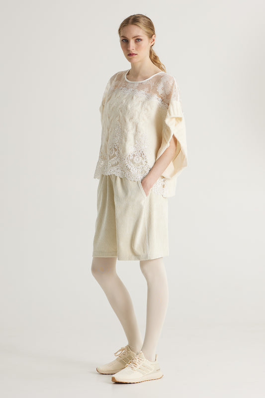 Knitwear Blouse With Lace And Silk Top