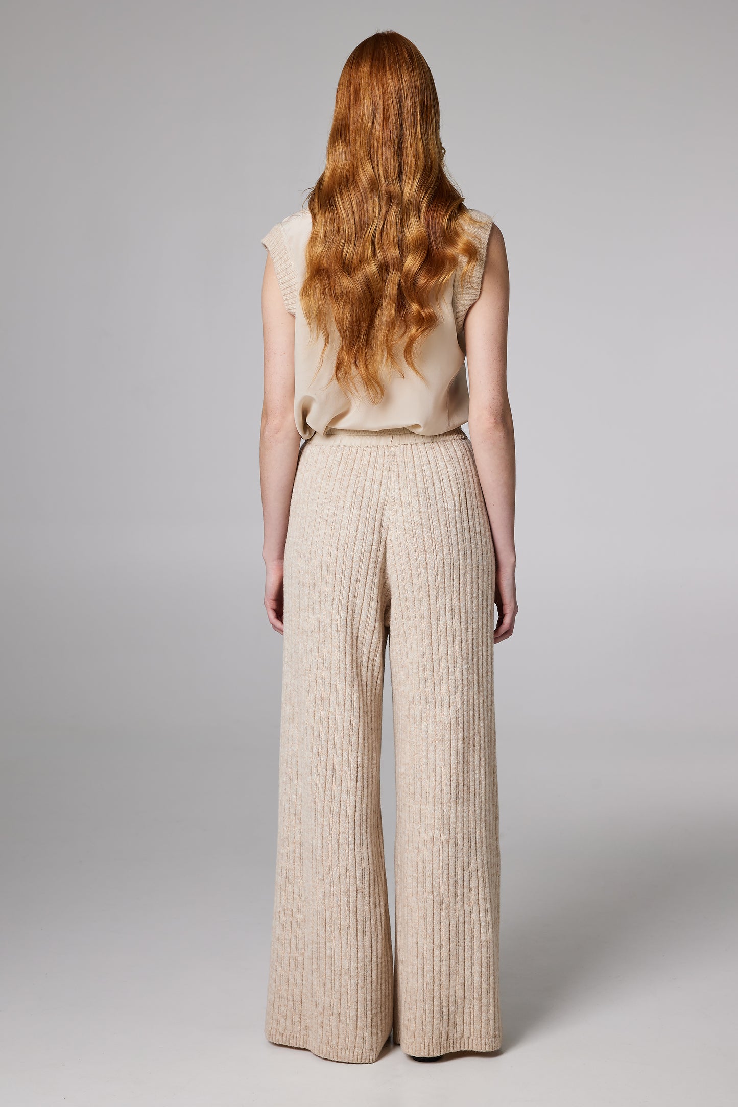 Wool Wide Trousers With Elastic Waistband