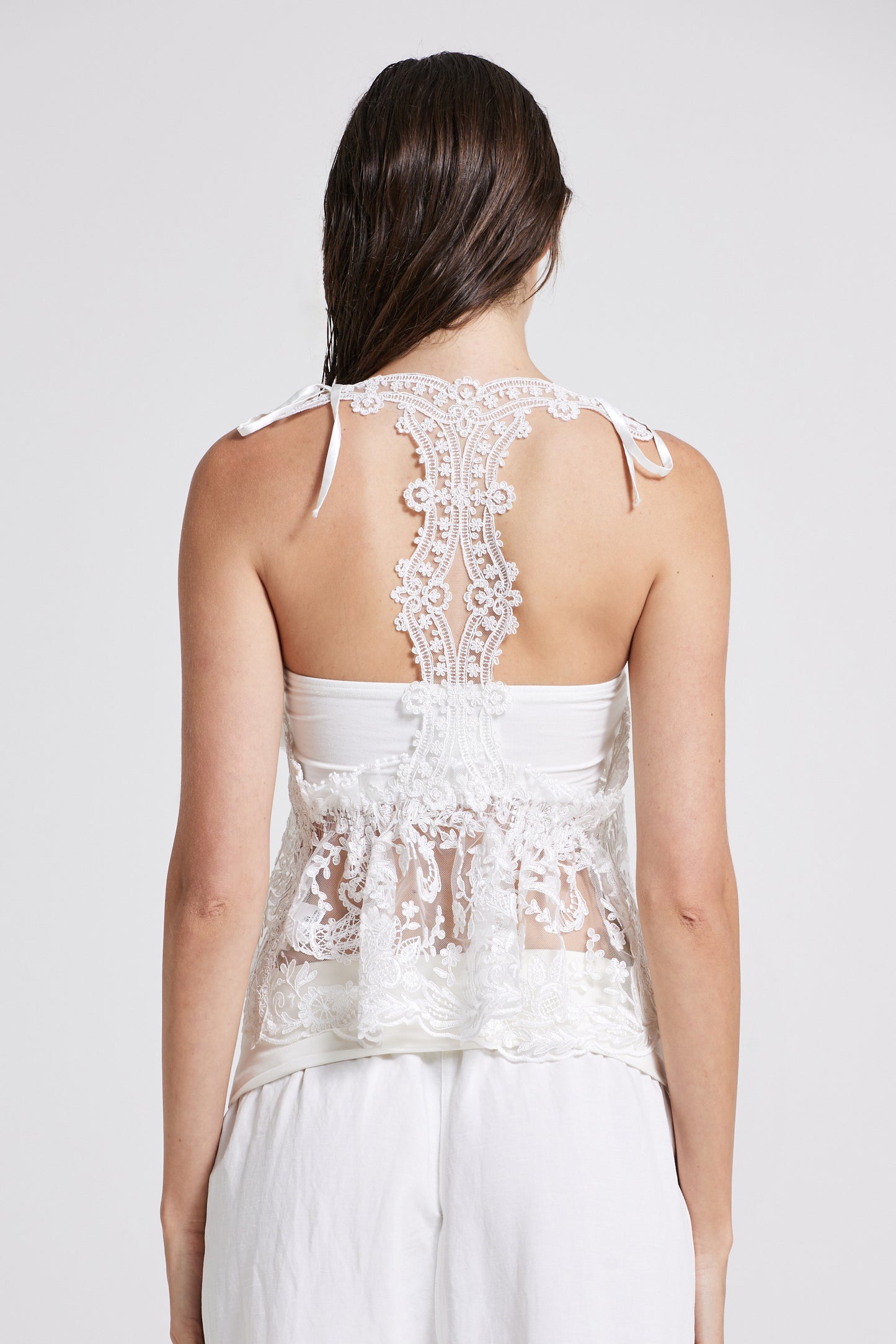 Lace Top With Ribbon Straps