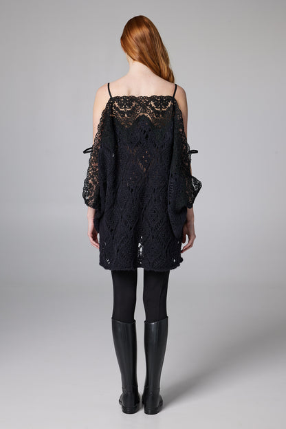 Lace-Trimmed Knit Cami Top With Cold-Shoulder