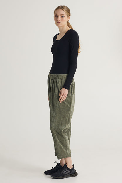 Oversize Corduroy Trousers With Elastic Waistband