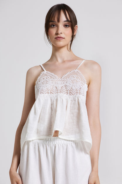 Linen Top With Back Silk Ribbon And Straps