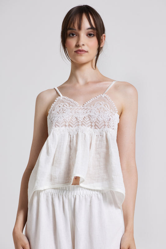 Linen Top With Back Silk Ribbon And Straps