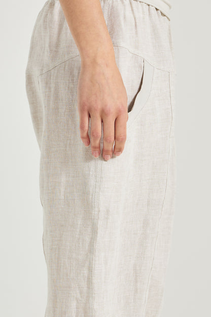 Linen Trousers With Elastic Waistband And Side Pockets