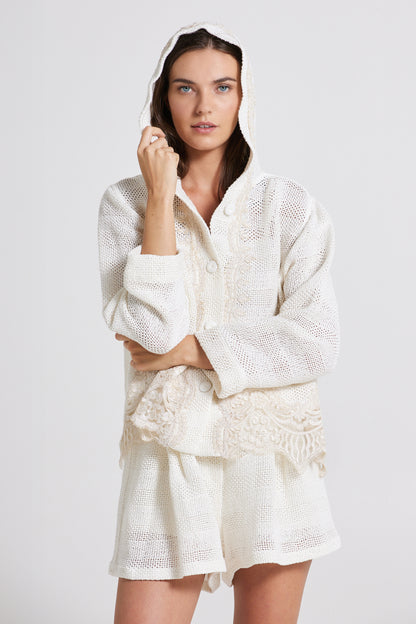 Linen And Cotton Knitwear Jacket With Hood