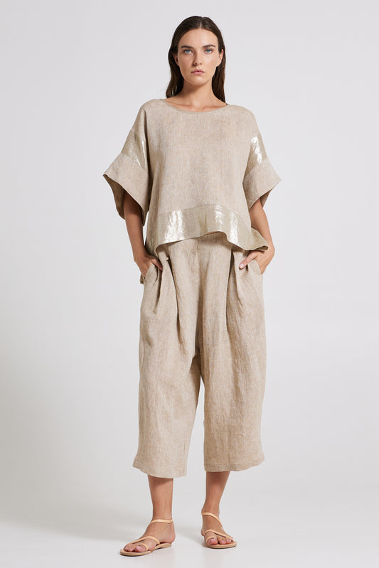 Linen Blouse With Short Trumpet Sleeves