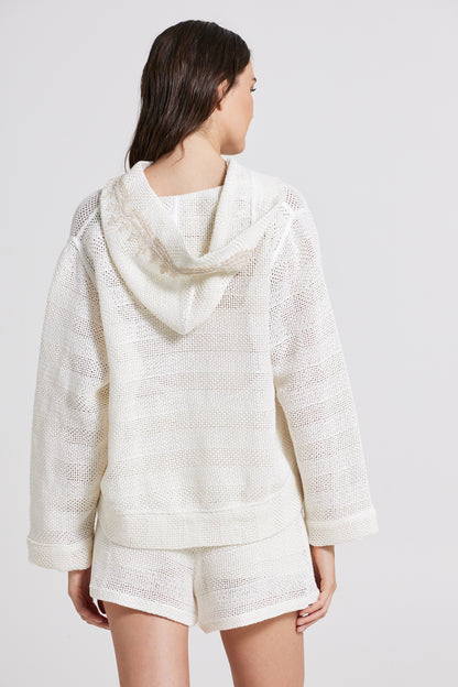 Linen And Cotton Knitwear Jacket With Hood