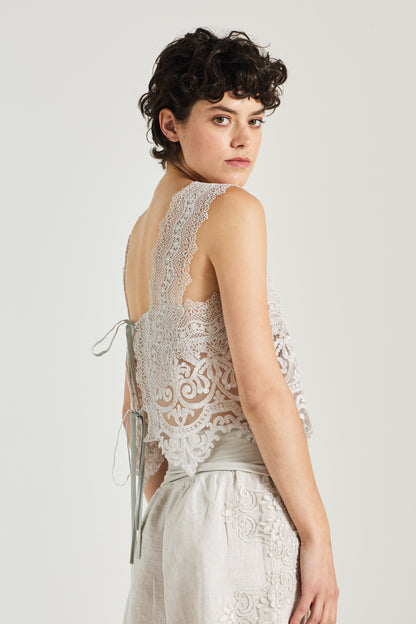 Lace Blouse With Double Back Ribbon