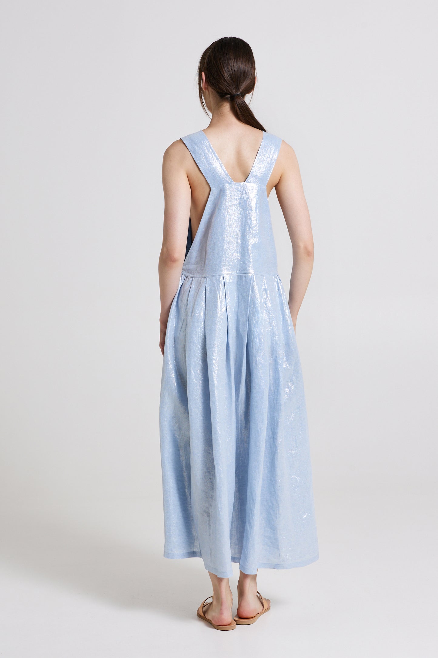 Linen Long Dress With Front Pocket