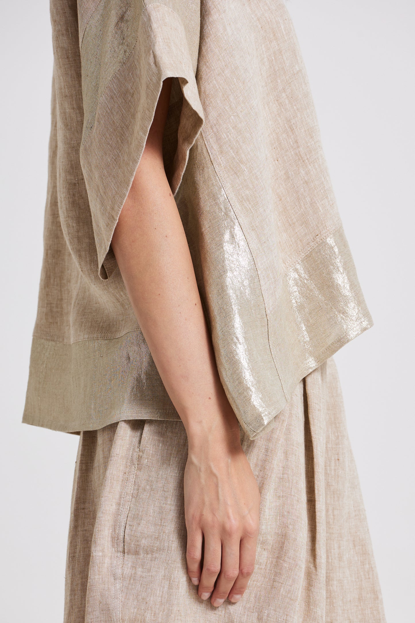 Linen Blouse With Short Trumpet Sleeves