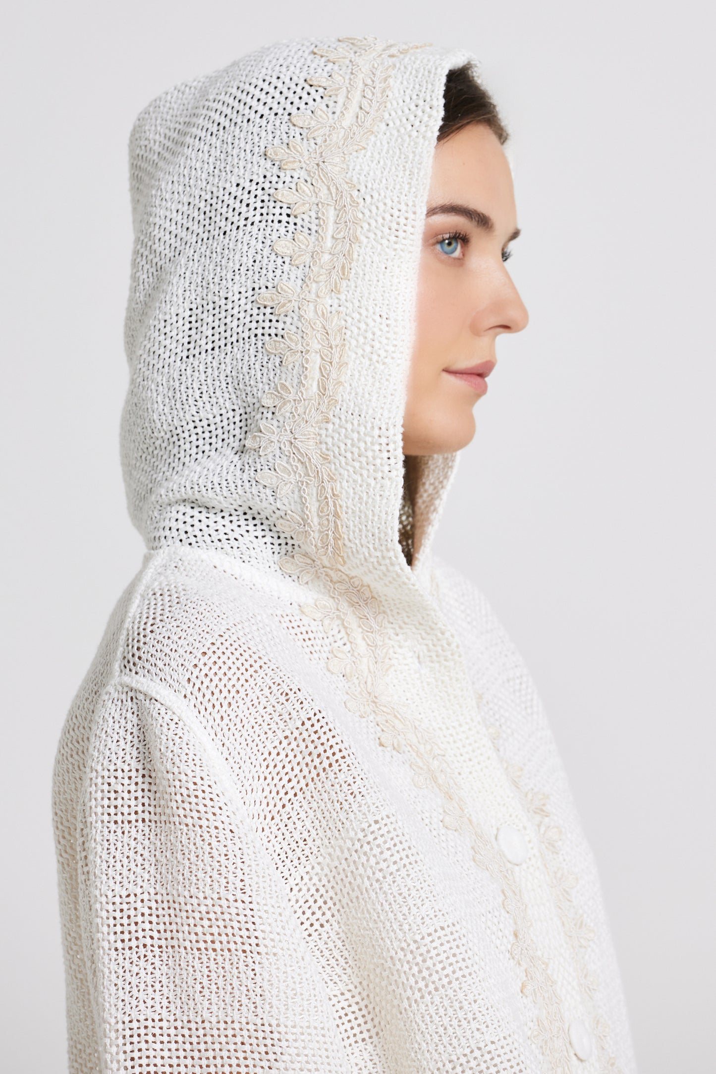 Linen And Cotton Knitwear Jacket With Hood