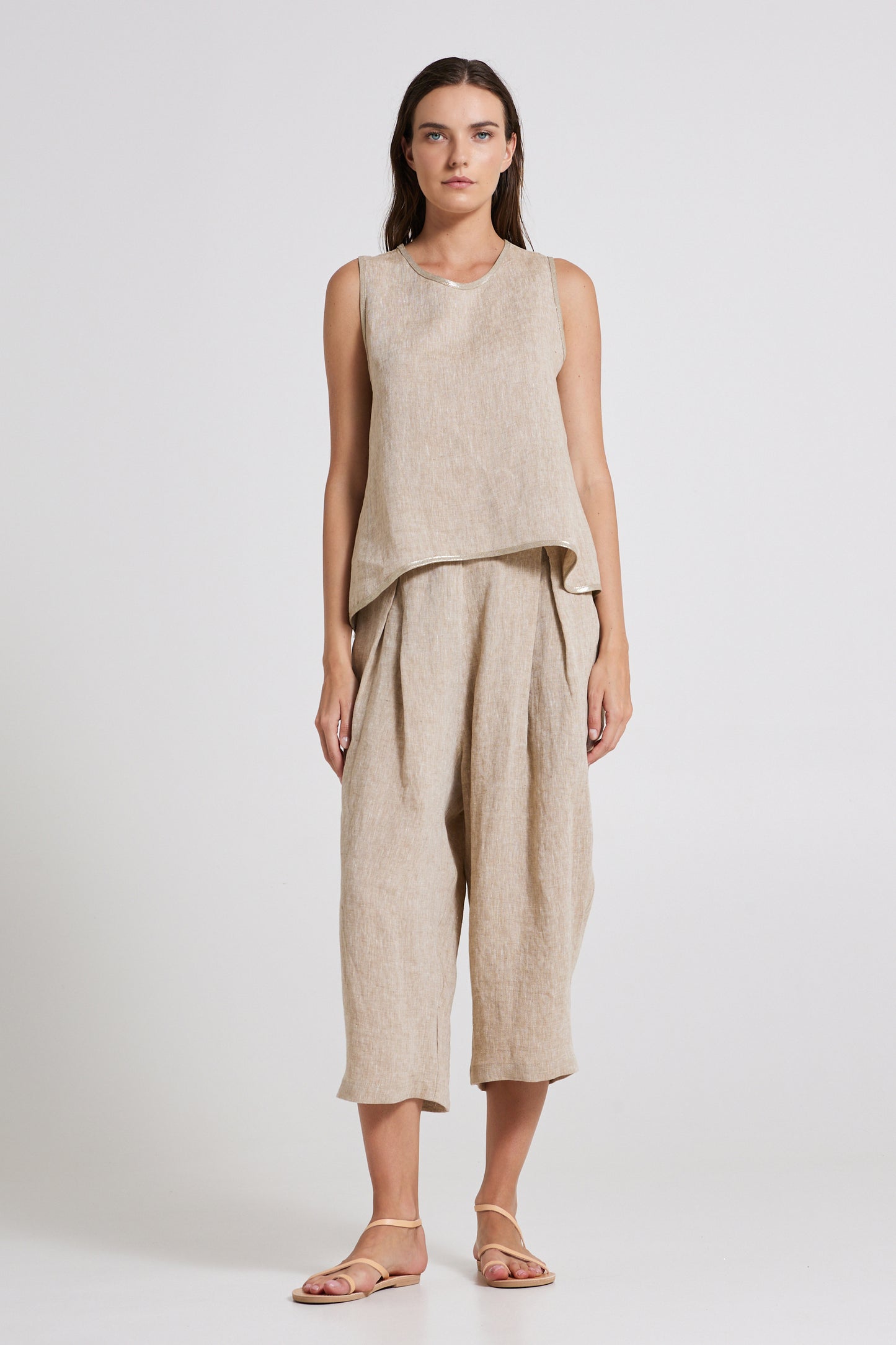 Linen Tank Top With Round Neck