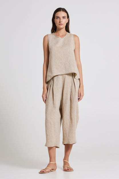 Linen Tank Top With Round Neck